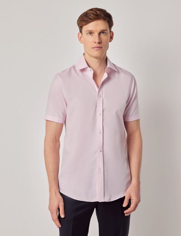 Men's Pink Textured Weave Slim Fit Shirt - Short Sleeve Men's Pink Textured Weave Slim Fit Shirt - Short Sleeve