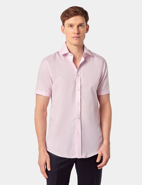 Men's Pink Textured Weave Slim Fit Shirt - Short Sleeve| Hawes & Curtis