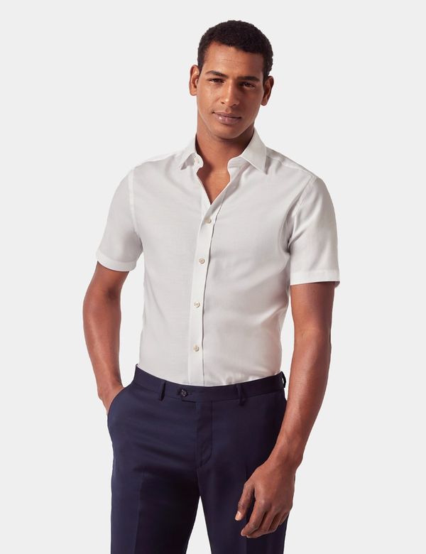 Men's White Cotton Tencel™ Blend Slim Fit Shirt Short Sleeve