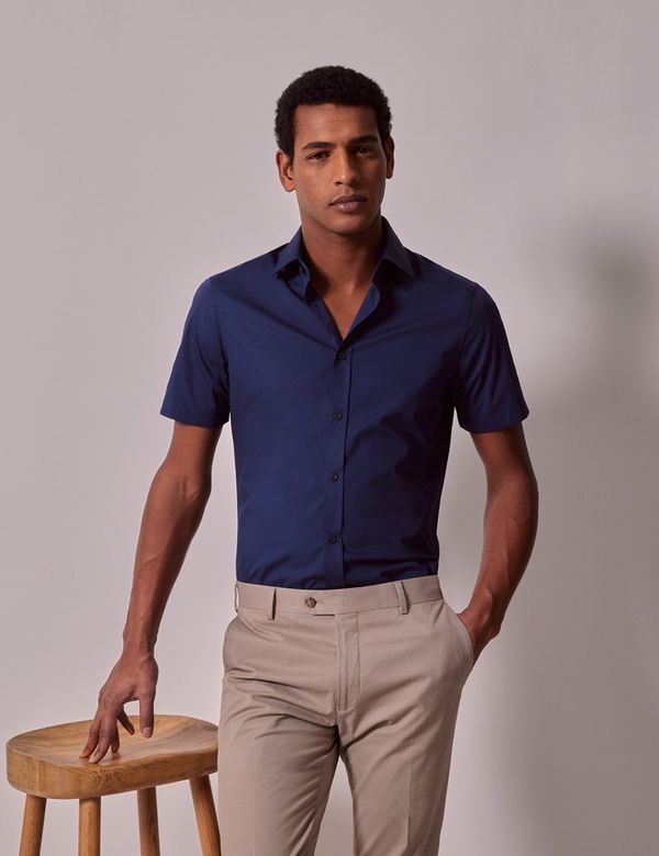 Slim Fit Navy Shirt - Short Sleeve