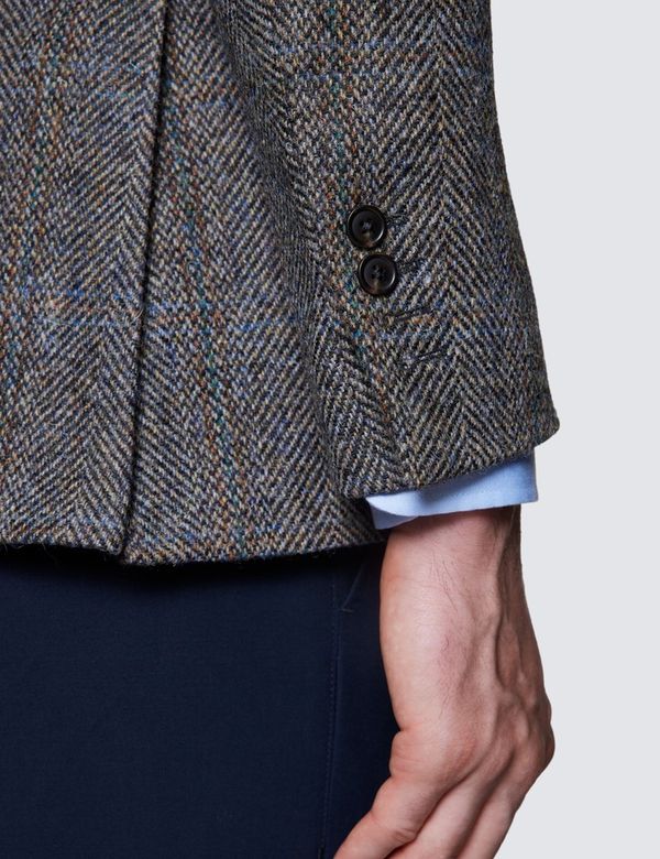 Men's Grey Herringbone Plaid Tweed Blazer | Hawes & Curtis Men's Grey Herringbone Plaid Tweed Blazer | Hawes & Curtis