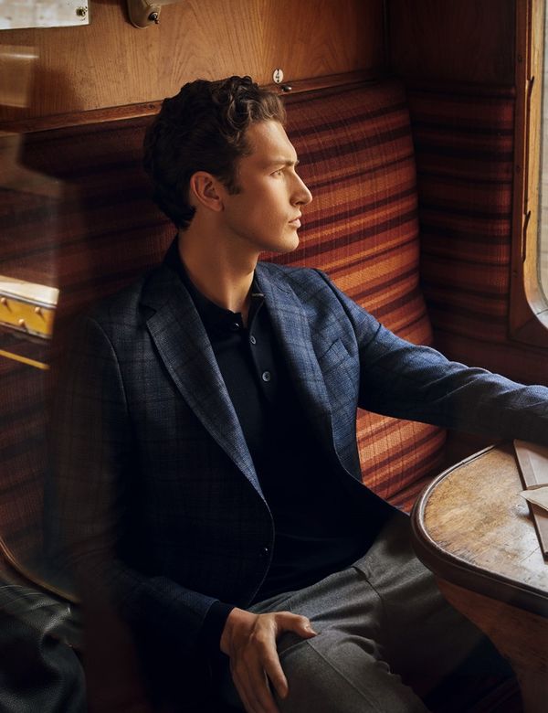 Men's Dark Blue Tonal Check Blazer 1913 Collection