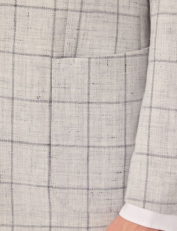 Men's Grey Windowpane Check Linen-Wool Blend Blazer - 1913