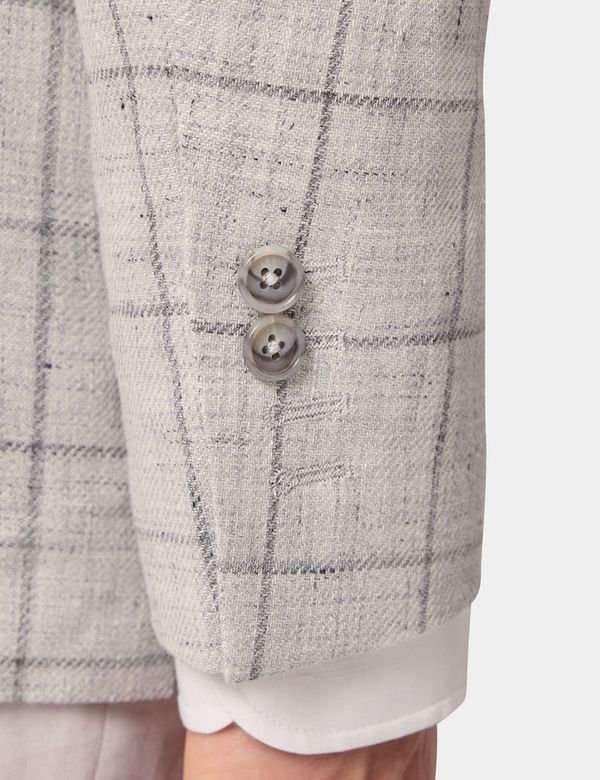 Men'S Skinny Cut Tweed Windowpane Pattern Black And Grey Blazer