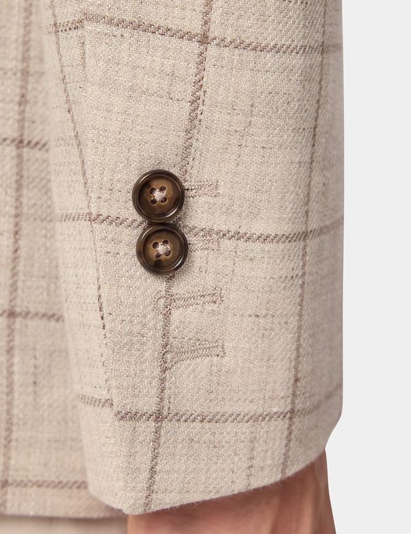 Renoir Men's Classic Fit Wool-Linen Blazer in Blue Windowpane Plaid