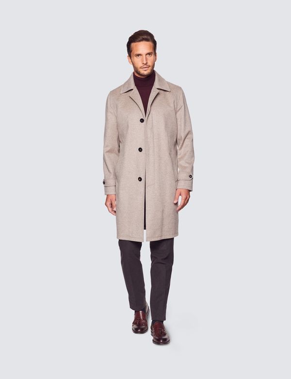 Men's Stone Wool Coat with Concealed Placket | Hawes & Curtis