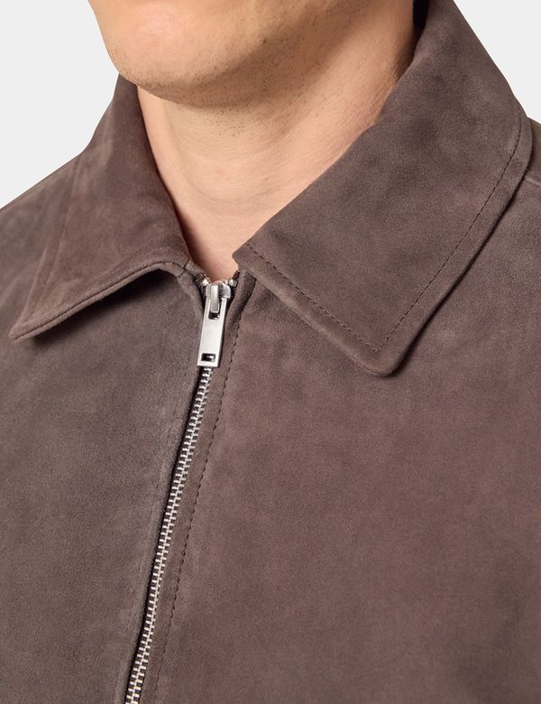 Men's Chocolate Brown Suede Harrington Jacket | Hawes and Curtis