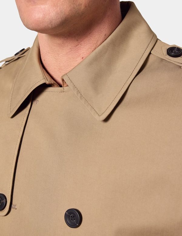 Hawes & Curtis Khaki Beige Trench Coat | Cotton | Plain | Men's