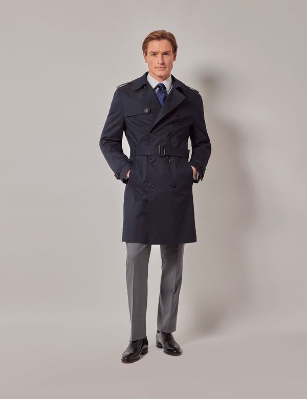 Men's Navy Trench Coat | Hawes & Curtis
