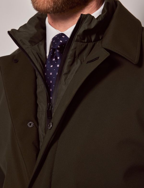 Men's Olive Green Padded Mac | Hawes & Curtis