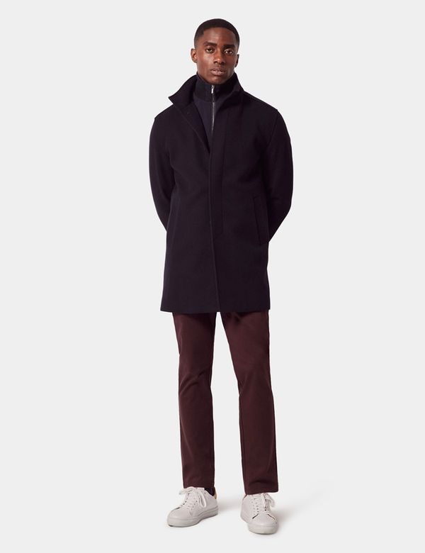 Men's Navy Wool Funnel Neck Coat | Hawes and Curtis