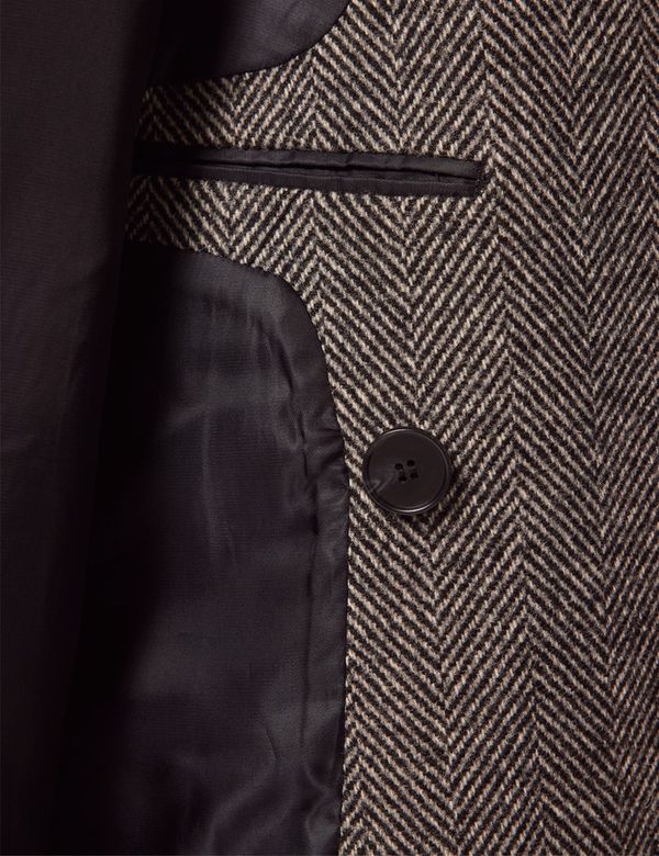 Men's Grey Wool Rich Double Breasted Herringbone Coat
