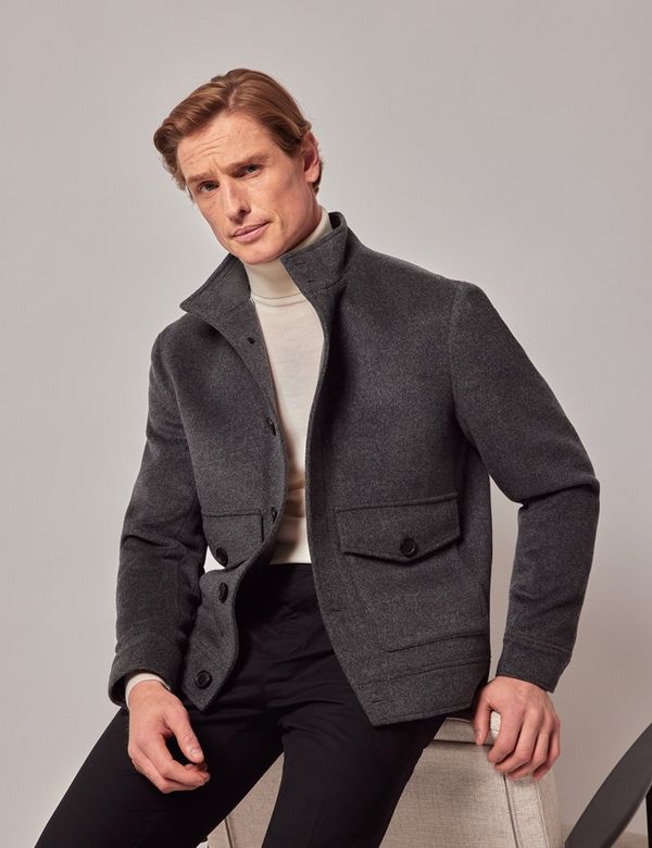 Work Coats Mens Smart Coats Sale Men's Grey Wool Harrington - Main Image