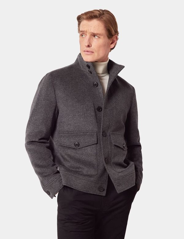 Men's Grey Wool Harrington Jacket| Hawes and Curtis