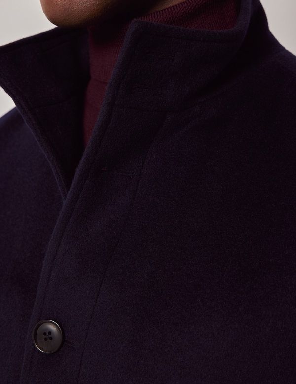 Men's Navy Wool Coat-Belted