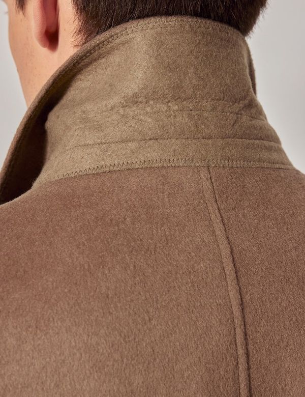 JEKE-DG Men's Oversized Notched Collar Pea Coat Long Wool