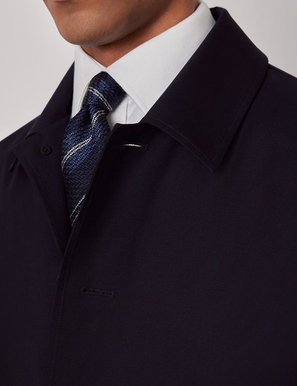 Men's Navy Bonded Wool Mac | Hawes & Curtis