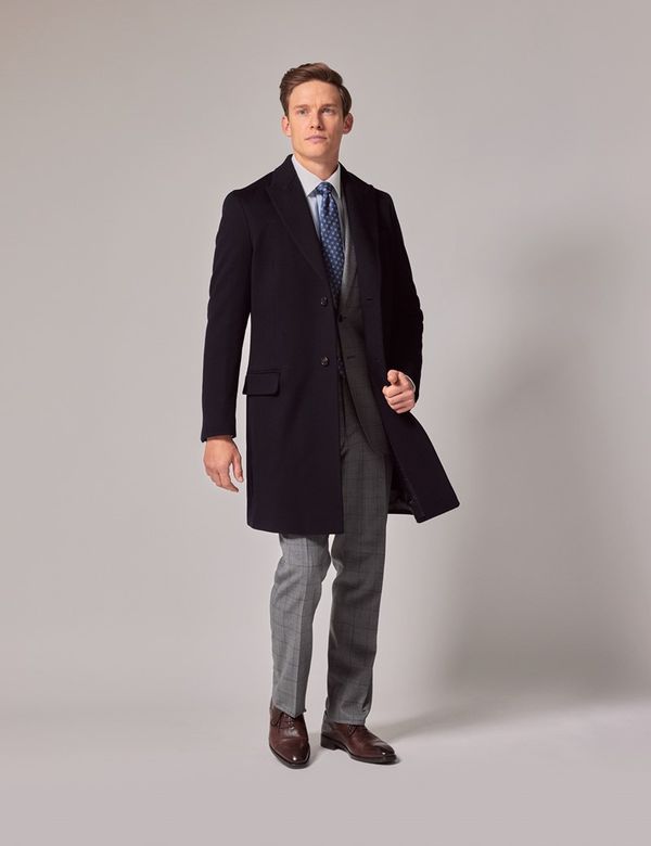 Men's Navy Italian Wool Coat - 1913 Collection | Hawes & Curtis