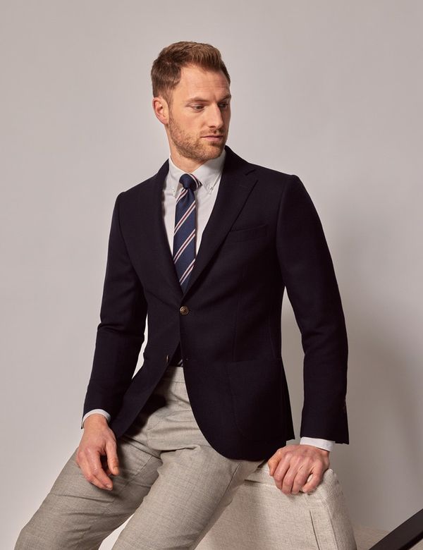 HOT Navy Hopsack Blazer Classic Mens Blue Blazer Men's Navy