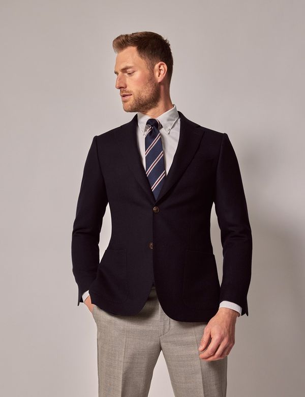 Men's Navy Hopsack Wool Blazer - 1913 Collection | Hawes