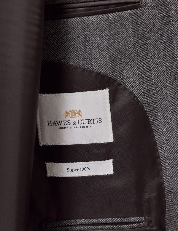 Men's Grey Herringbone Wool Blazer | Hawes & Curtis