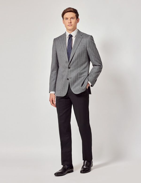 Men's Grey Herringbone Wool Blazer | Hawes & Curtis