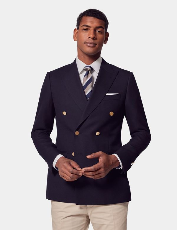 Men's Navy Wool Double-Breasted Blazer | Hawes & Curtis