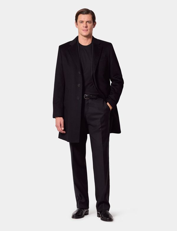 long black dress coat mens Men's Black Wool Overcoat – 3 Button Ankle Length Winter Dress Coat main image 0