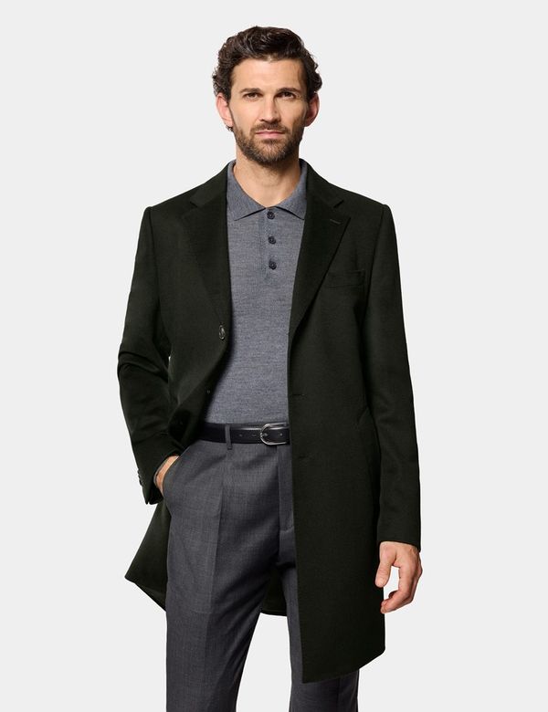 Hawes & Curtis Green Overcoat | Wool | Plain | Men's