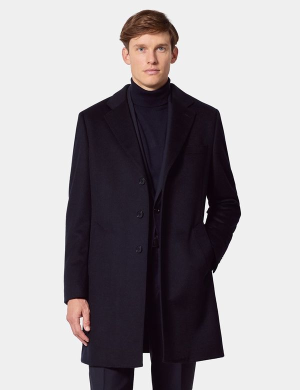 Men's Navy Wool Overcoat with Back Vent | Hawes & Curtis
