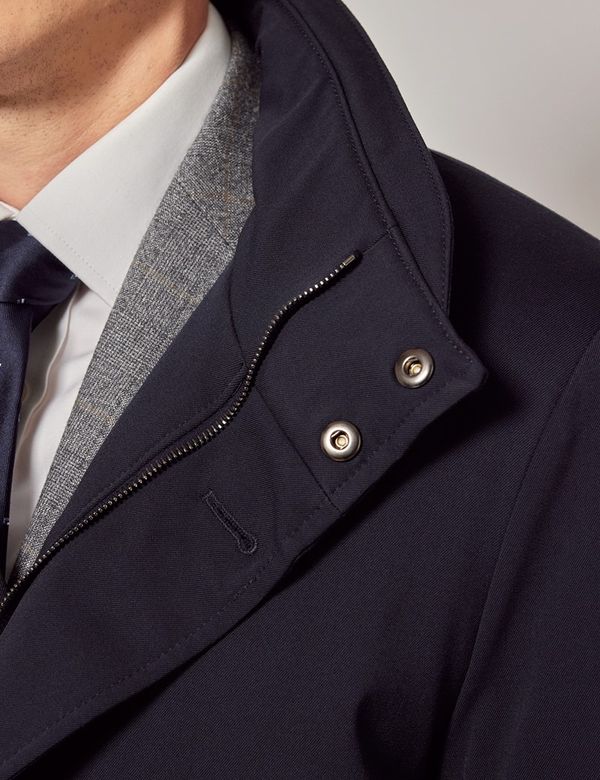 Men's Navy Italian Wool Quilted Raincoat - 1913 Collection