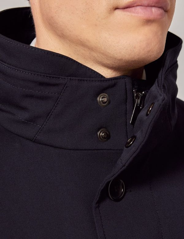 Men's Navy Italian Wool Quilted Raincoat - 1913 Collection