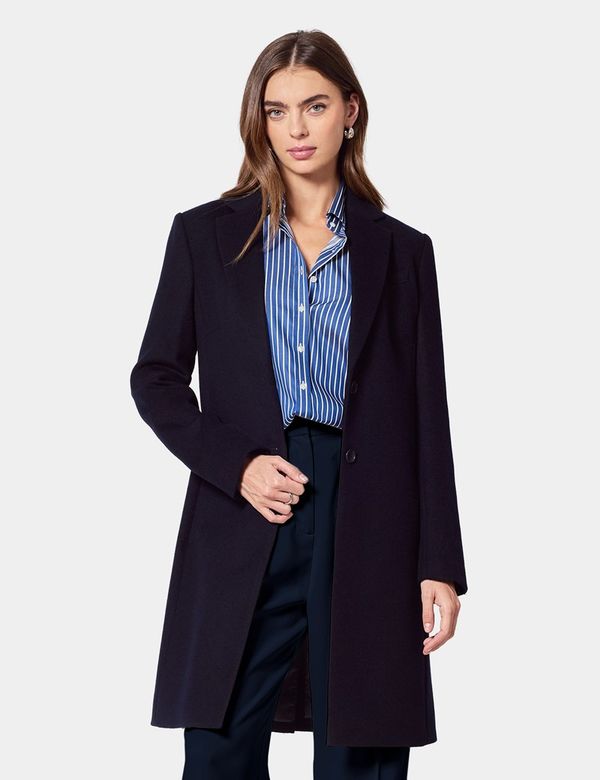 Women's Navy Single Breasted Wool Overcoat Hawes Curtis
