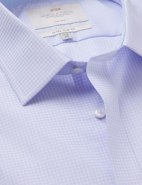 Extra Slim Fit Lilac & White Small Check Non-Iron Shirt - Contrast Detail