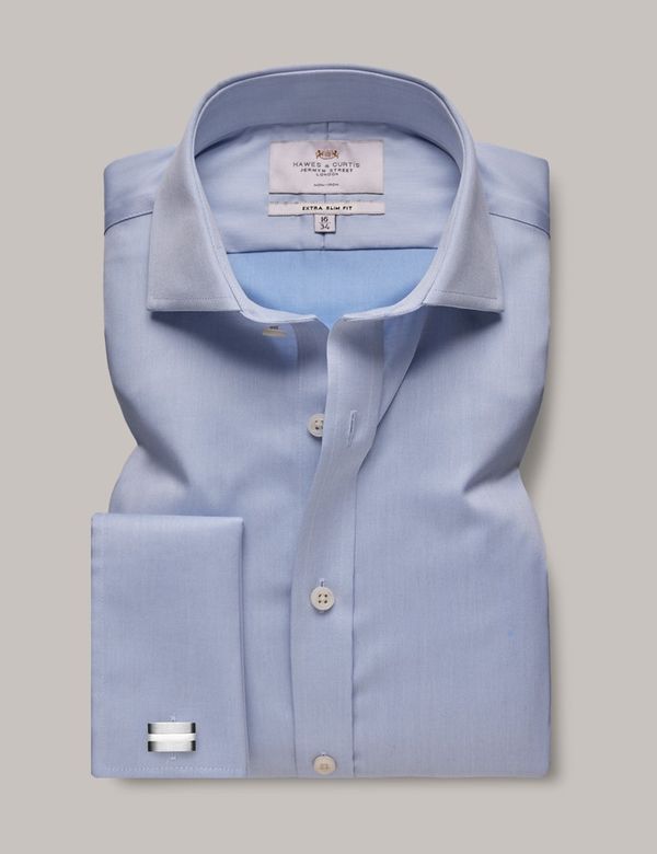 Non-Iron Blue Twill Extra Slim Shirt - Windsor Collar