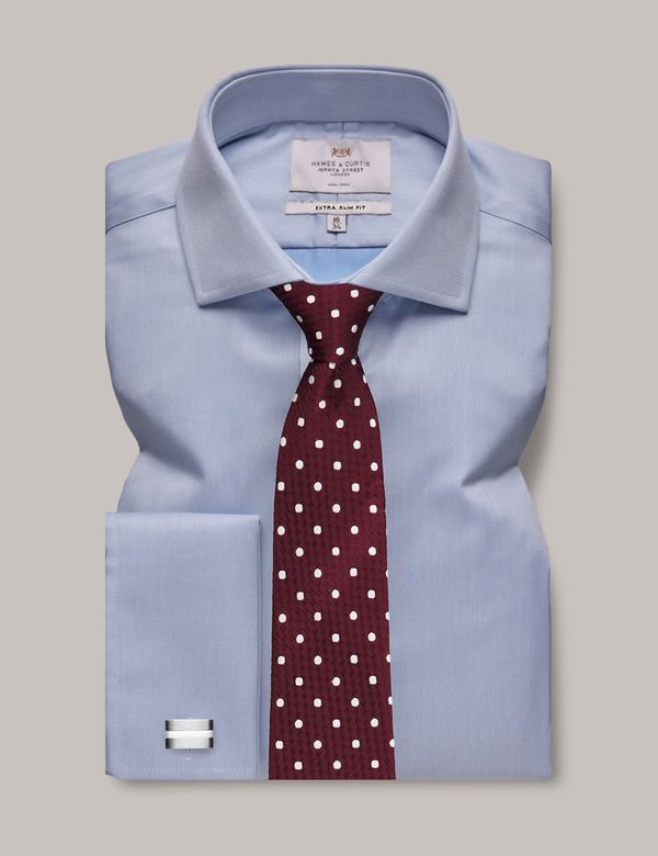*WASHED NORMAL シャツ Non-Iron Blue Twill Extra Slim Shirt - Windsor Collar
