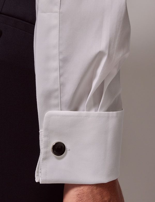 slim fit dress slacks Men's Large Black Wing Collar Dress Shirt Double Cuff 15"