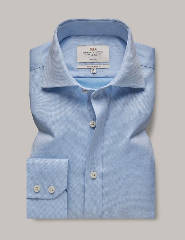 Non Iron Blue Pique Extra Slim Fit Shirt with Windsor Collar