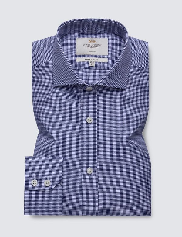 Extra Slim Fit Navy & White Dogtooth Twill Non-Iron Shirt