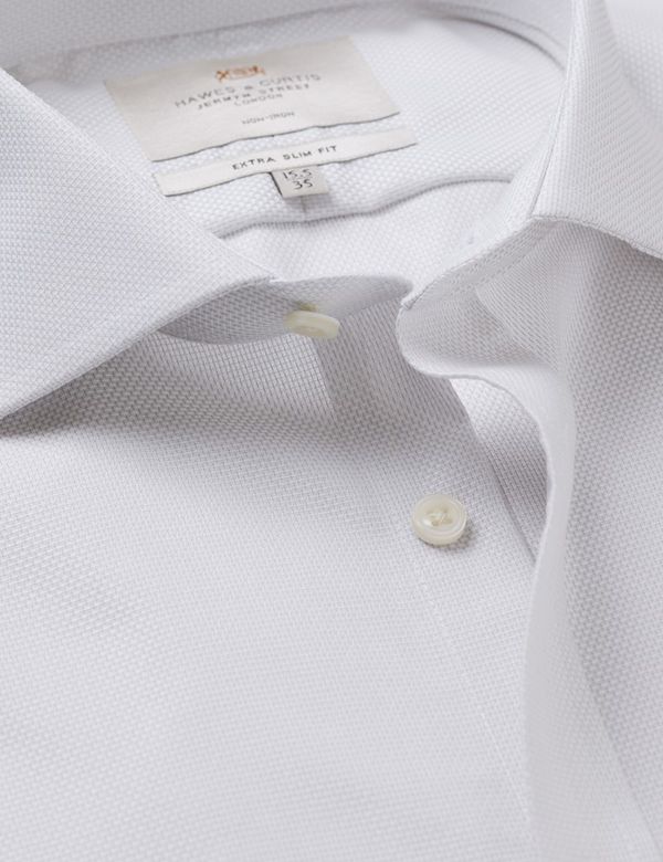 Extra Slim Fit Grey & White Textured Weave Non-Iron Shirt