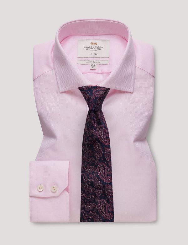 Men's Non-Iron Pink & White Textured Weave Extra Slim Fit Men's Non-Iron Pink & White Textured Weave Extra Slim Fit