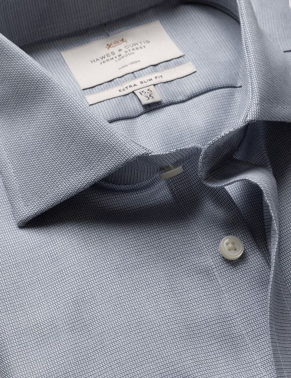 Extra Slim Fit Navy & White Textured Weave Non-Iron Shirt
