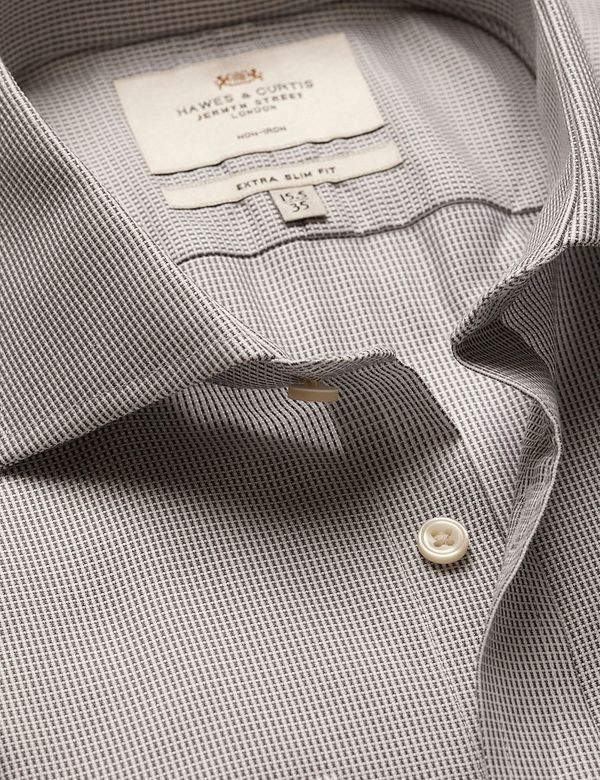 Extra Slim Fit Grey & White Textured Weave Non-Iron Shirt