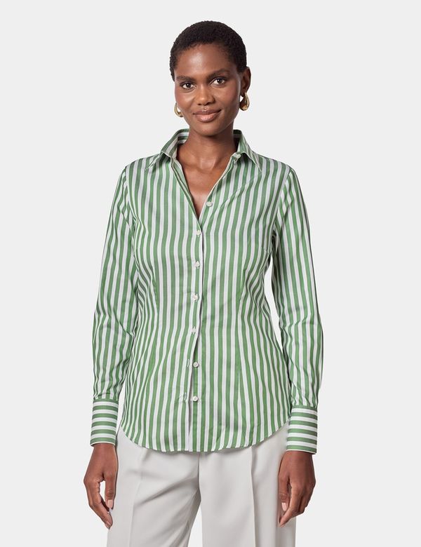Fitted White & Green Bengal Stripe Shirt