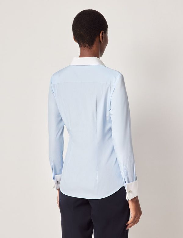 Women's Executive Blue Fitted Shirt - White Collar and Cuffs