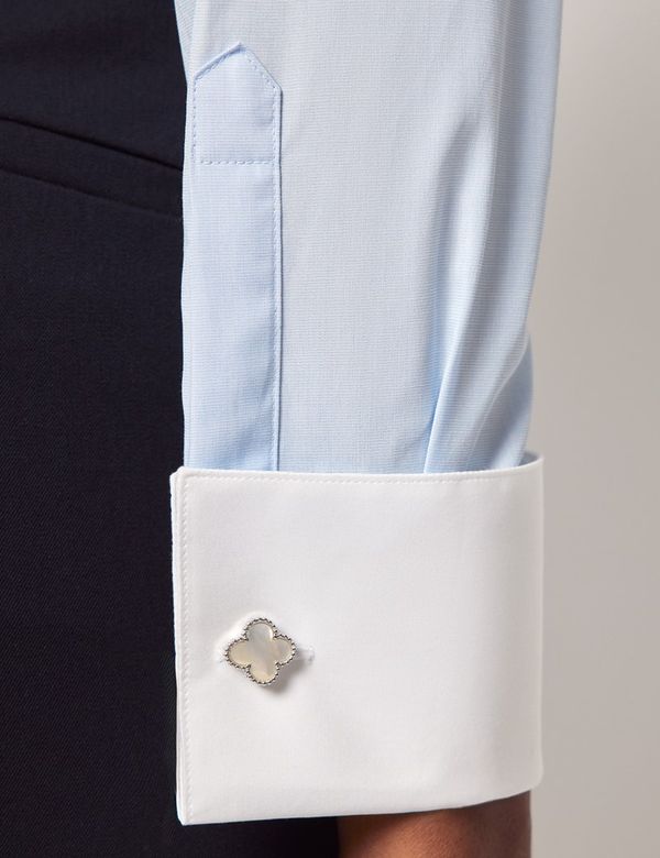 Women's Executive Blue Fitted Shirt - White Collar and Cuffs