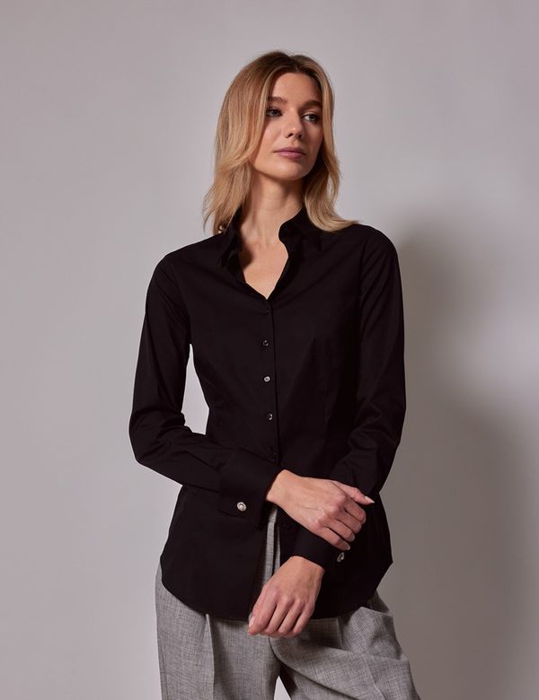 Button Down Black Fitted Dress Shirt Women's Black Fitted Cotton
