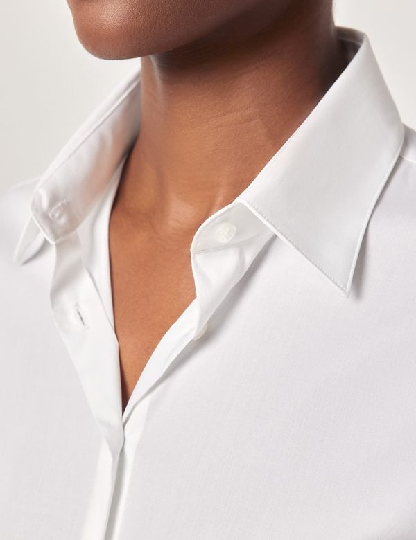 Women's White Fitted Cotton Stretch Shirt - Double Cuffs