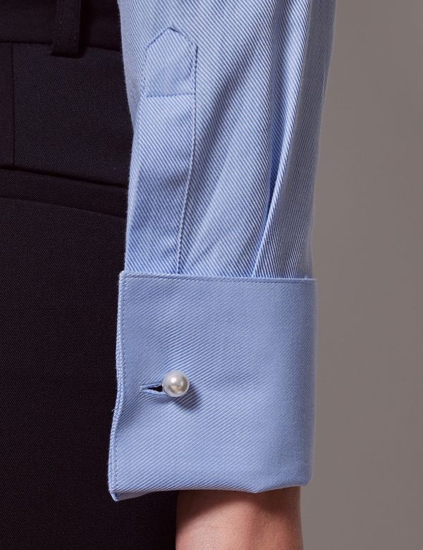 Women's Executive Light Blue Twill Fitted Shirt - Double