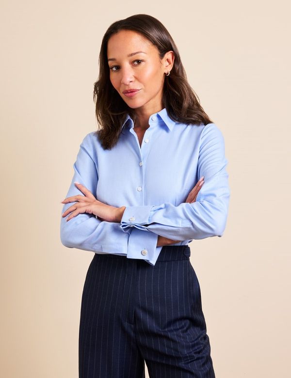 Women's Light Blue Twill Fitted Shirt - Double Cuffs | Hawes & Curtis